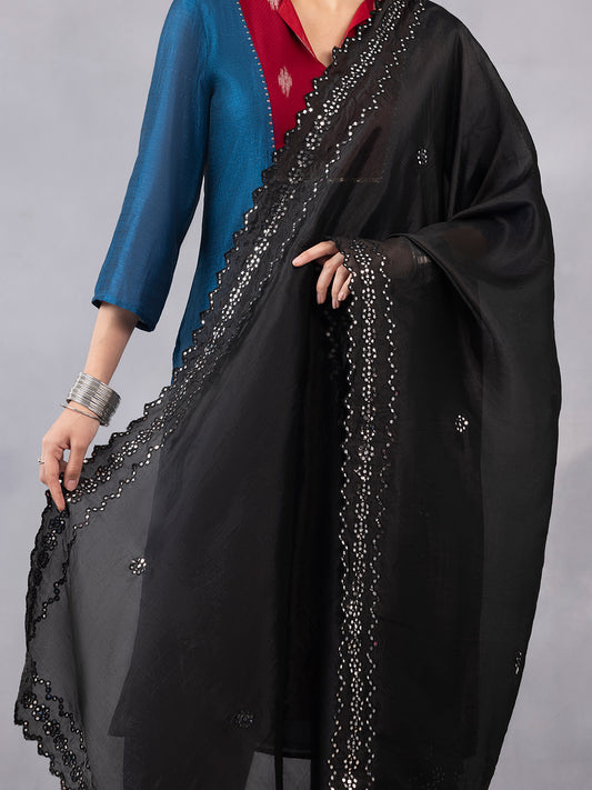 Black Mirror Embroidered Silk Dupatta from Shaye India , Dupatta for women