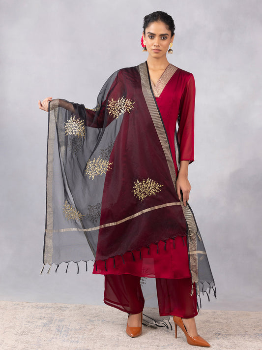 Black Chanderi Dupatta with Gold Zari Embroidery from Shaye India , Dupatta for women