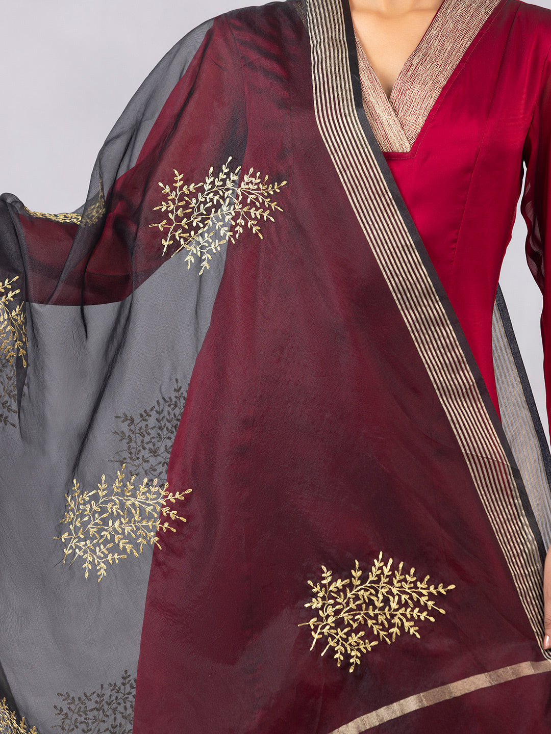 Black Chanderi Dupatta with Gold Zari Embroidery from Shaye India , Dupatta for women