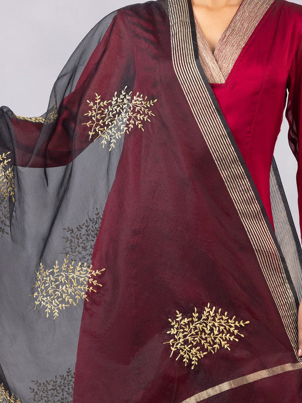 Black Chanderi Dupatta with Gold Zari Embroidery from Shaye India , Dupatta for women