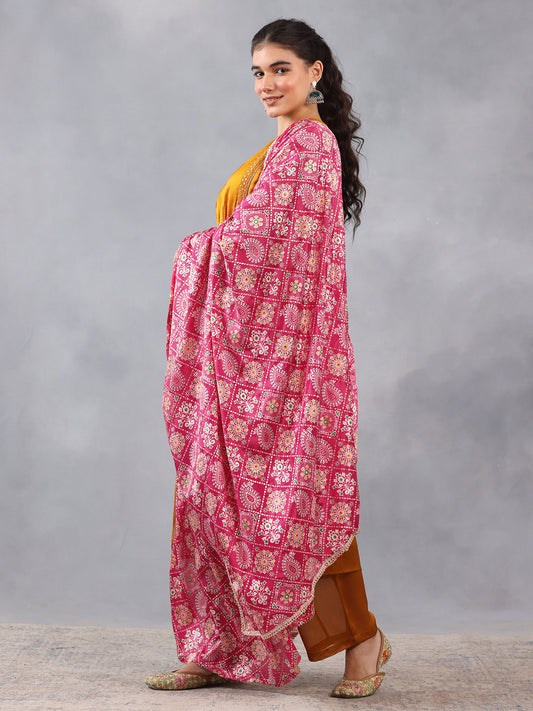 Pink Ethnic Foil Printed Silk Dupatta from Shaye India , Dupatta for women