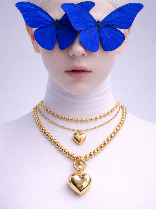 Golden Statement Heart Layer Necklace from Shaye India , Jewellery for women