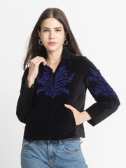 Black Spread Collar Embroidered Full Sleeves Jacket (TEST) from Shaye India , Jacket for women