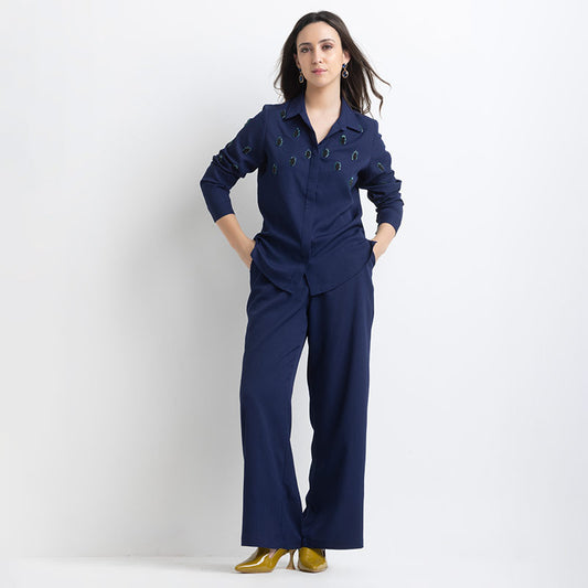 Navy Blue Embroidered Party Co-Ord Set