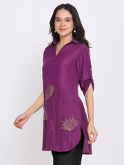 Purple Floral Gold Zari Embroidered Kurti from Shaye India , Kurti for women