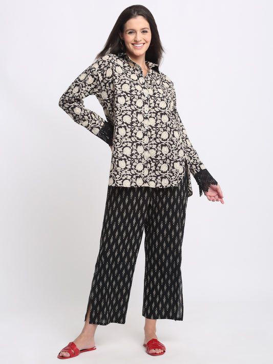 Shaye black coord set cotton floral for women front view