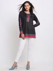 Shaye black kurti wool-knit floral for women styled view
