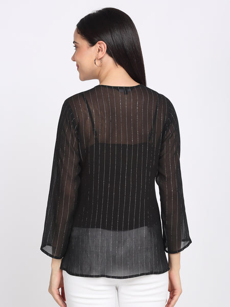 Shaye black shirt cotton striped for women back view