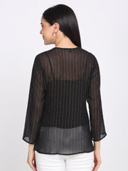 Shaye black shirt cotton striped for women back view