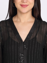 Shaye black shirt cotton striped for women detail view