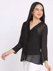 Shaye black shirt cotton striped for women model view