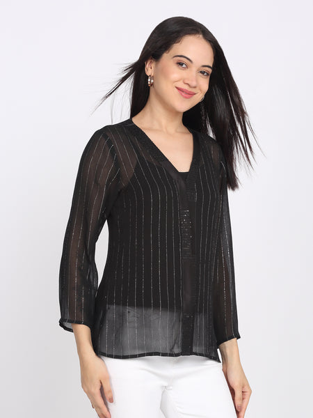 Shaye black shirt cotton striped for women styled view