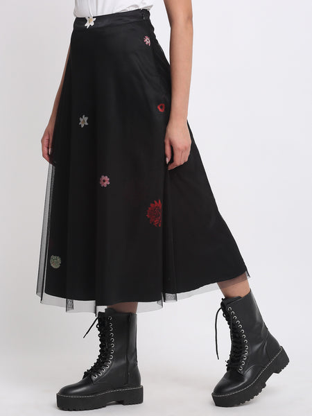 Shaye black skirt satin chic for women model view