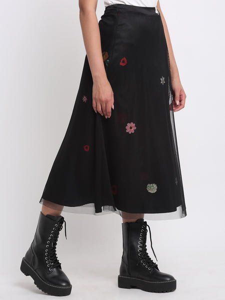 Shaye black skirt satin chic for women side view