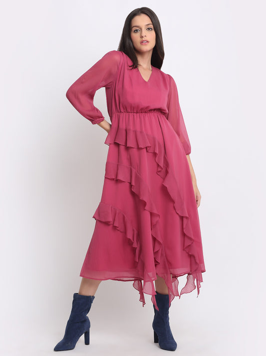 Shaye mauve dress crepe for women styled view