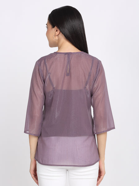 Shaye mauve top chiffon embroidered for women back view