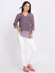 Shaye mauve top chiffon embroidered for women lifestyle view