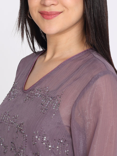 Shaye mauve top chiffon embroidered for women side view
