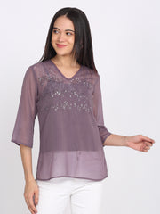 Shaye mauve top chiffon embroidered for women styled view