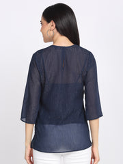 Shaye navy blue top chiffon embroidered for women back view