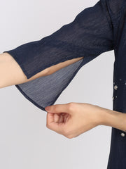 Shaye navy blue top chiffon embroidered for women close view