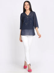 Shaye navy blue top chiffon embroidered for women lifestyle view
