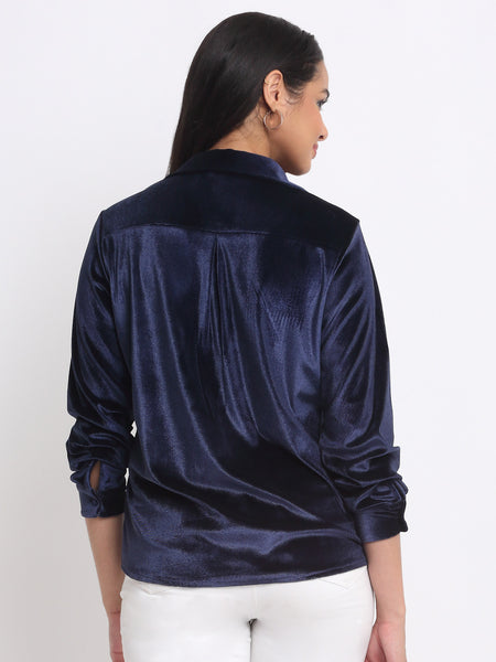 Shaye navy shirt linen for women back view
