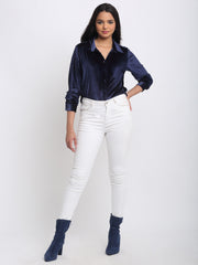 Shaye navy shirt linen for women model view