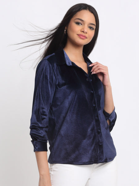 Shaye navy shirt linen for women side view