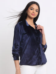 Shaye navy shirt linen for women side view