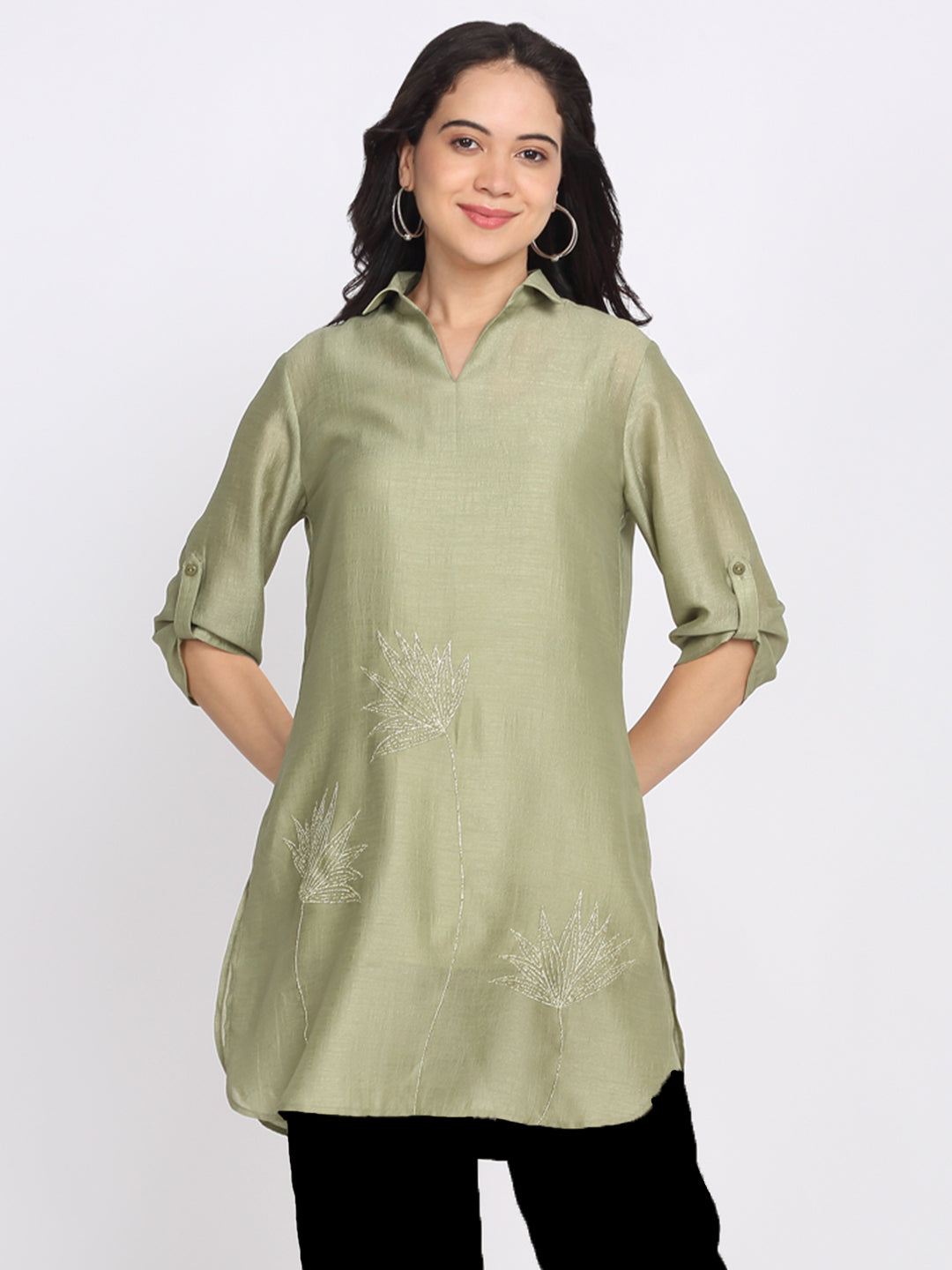 Green Gold Floral Embroidered Kurti from Shaye India , Kurti for women