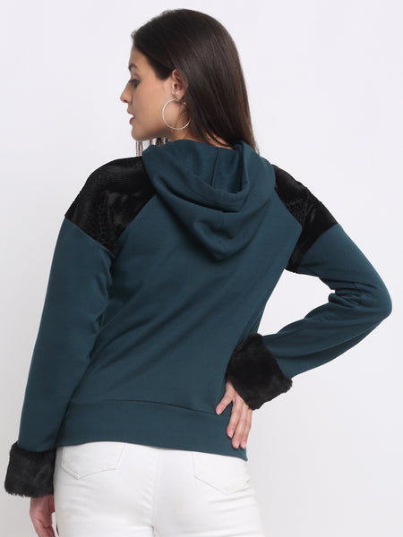 Shaye teal hoodie knit burnout for women back view