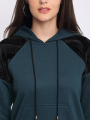 Shaye teal hoodie knit burnout for women detail view