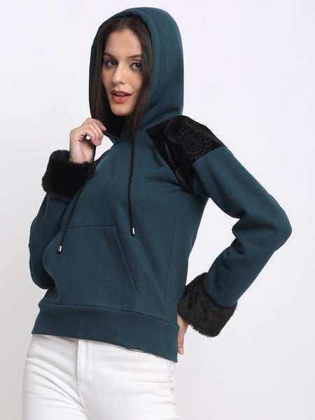 Shaye teal hoodie knit burnout for women styled view