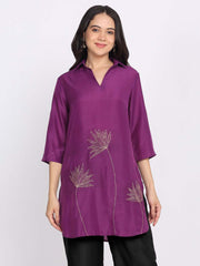 Purple Floral Gold Zari Embroidered Kurti from Shaye India , Kurti for women