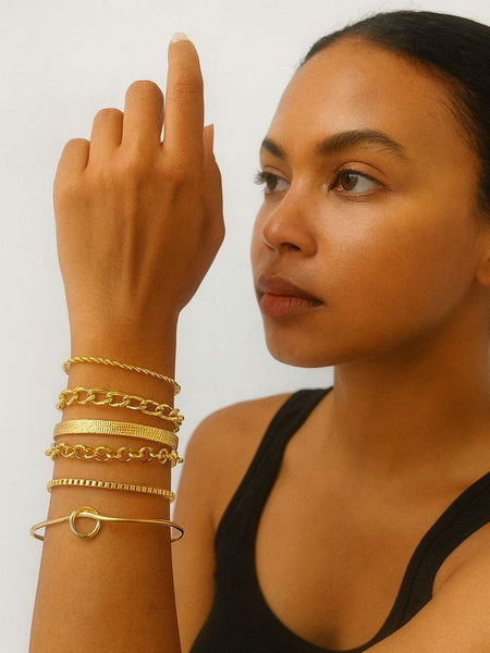 Luxe Golden Stack Bracelet Set from Shaye India , Jewellery for women