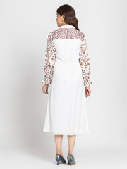 Rear view of Abigail Shirt Dress featuring elasticated back spread collar and floral print