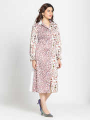 Full length front view of Abigail Shirt Dress showing button down front elasticated back and straight hemline