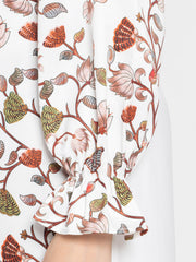 Close up of floral embroidered detail on elasticated sleeves of Abigail Shirt Dress
