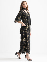 Right side profile of Bondi party dress highlighting curved hem 