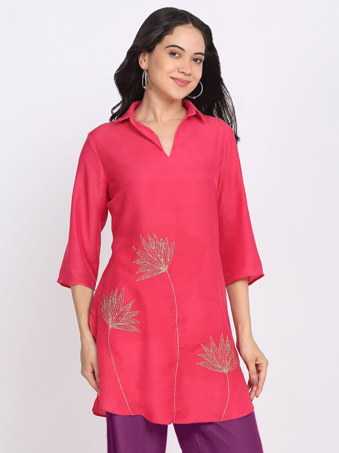 Coral Floral Gold Zari Embroidered Kurti from Shaye India , for women