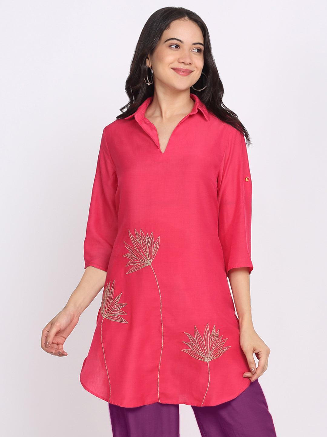 Coral Floral Gold Zari Embroidered Kurti from Shaye India , for women