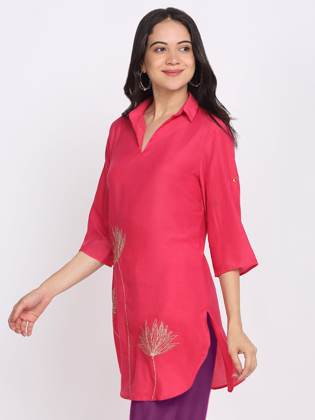 Coral Floral Gold Zari Embroidered Kurti from Shaye India , for women