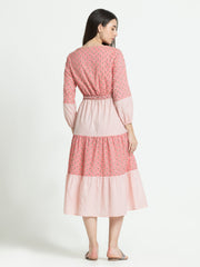 Back view of pink cotton Sunday dress with button down detail