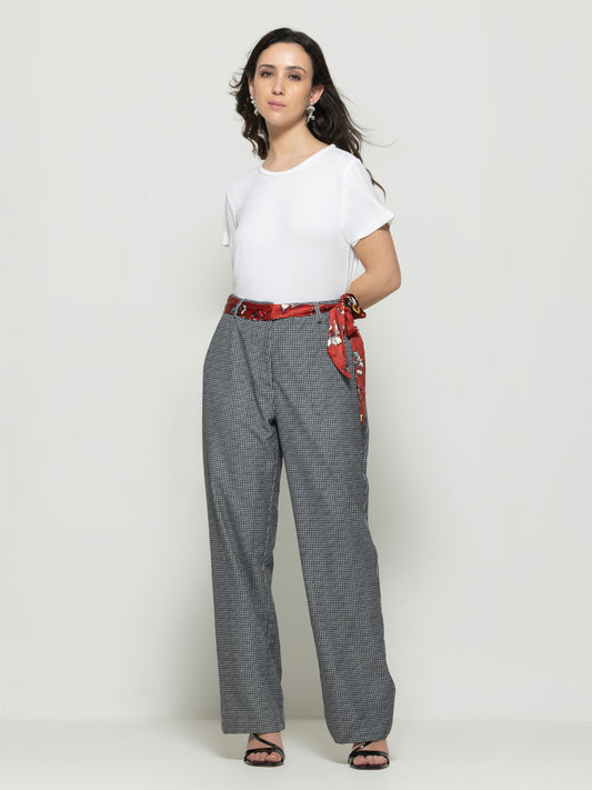Women's black corduroy trouser Shaye Argyle Pants high rise with printed belt pockets straight fit front
