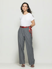 Women's black corduroy trouser Shaye Argyle Pants high rise with printed belt pockets straight fit front