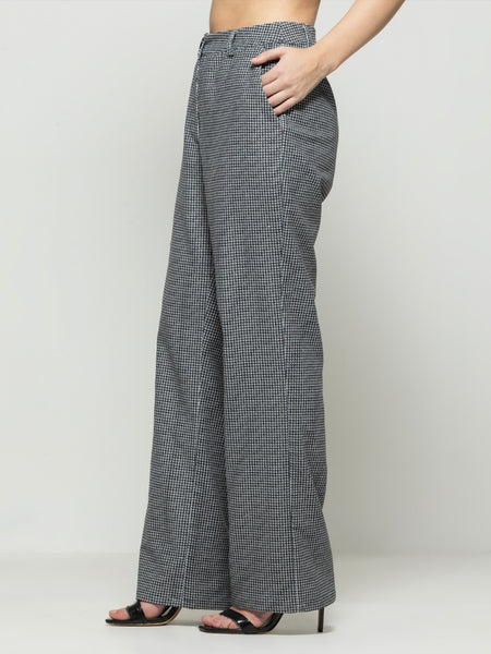 Shaye Argyle Pants side pose women's black straight corduroy trousers high rise belt loop pockets