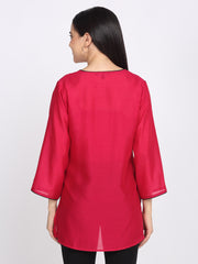 Shaye fuchsia kurti cotton embroidered for women back view
