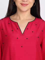 Shaye fuchsia kurti cotton embroidered for women detail view