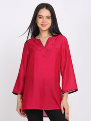 Shaye fuchsia kurti cotton embroidered for women front view